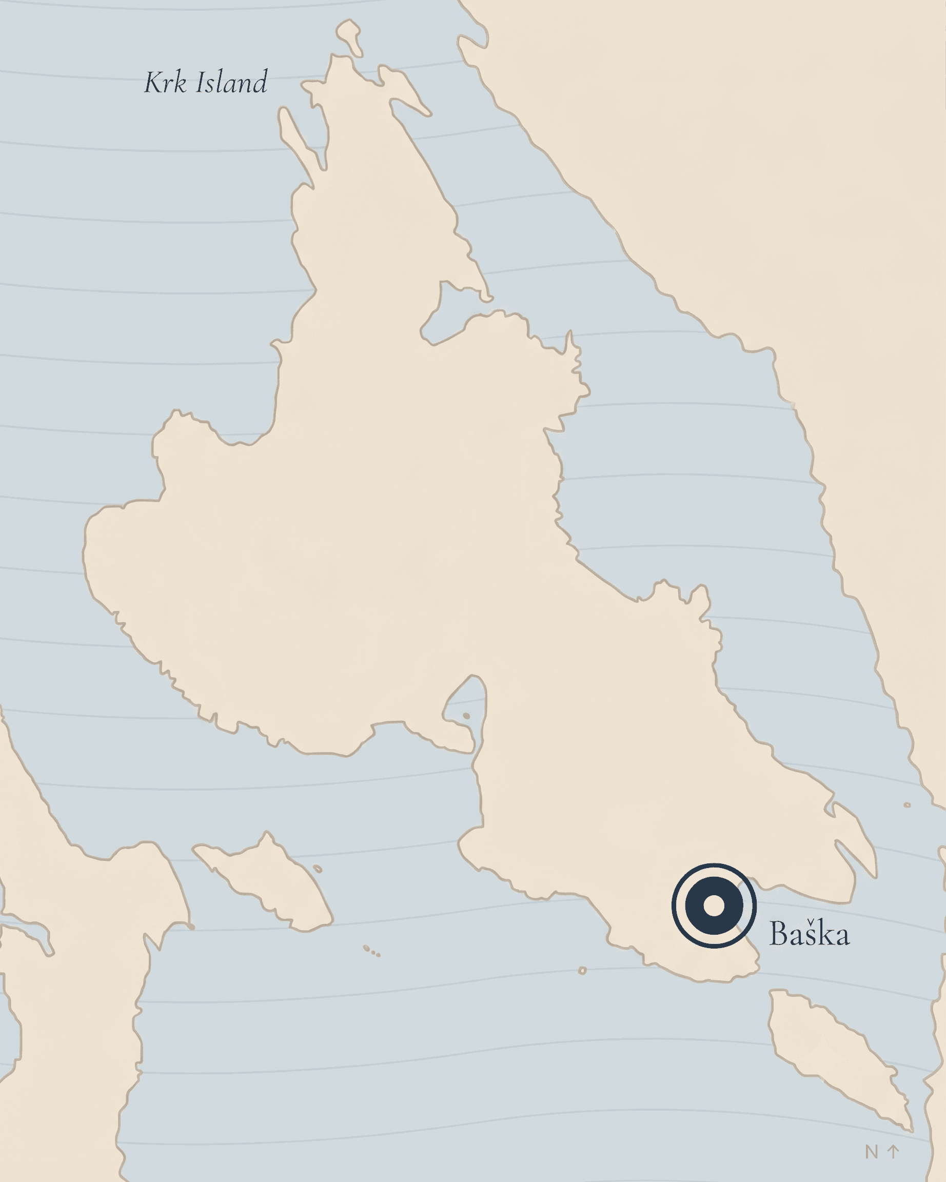 Map of Baška on the island of Krk showing the location of Villa Ivka